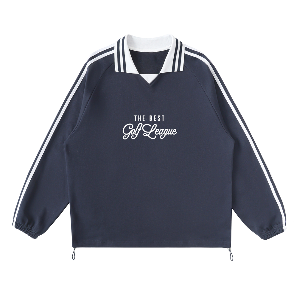 The Best Golf League White lettering Striped Lapel Collar Sweatshirt