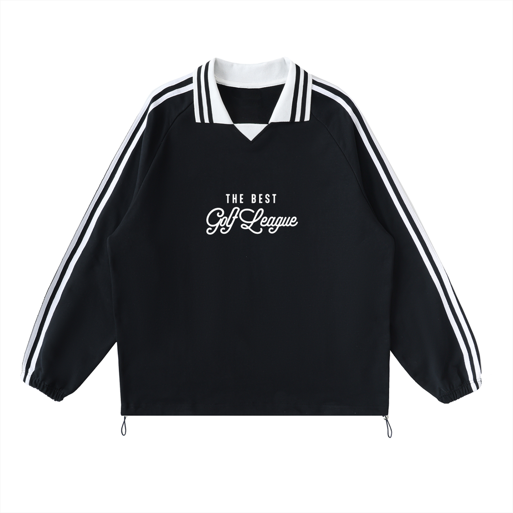 The Best Golf League White lettering Striped Lapel Collar Sweatshirt
